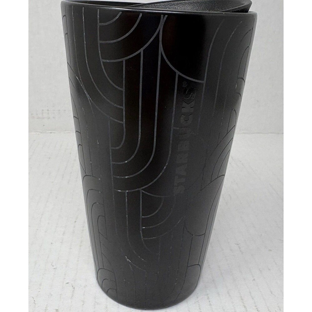 Starbucks 2020 Black Geometric Design Etched 12 oz Ceramic Tumbler Travel Mug